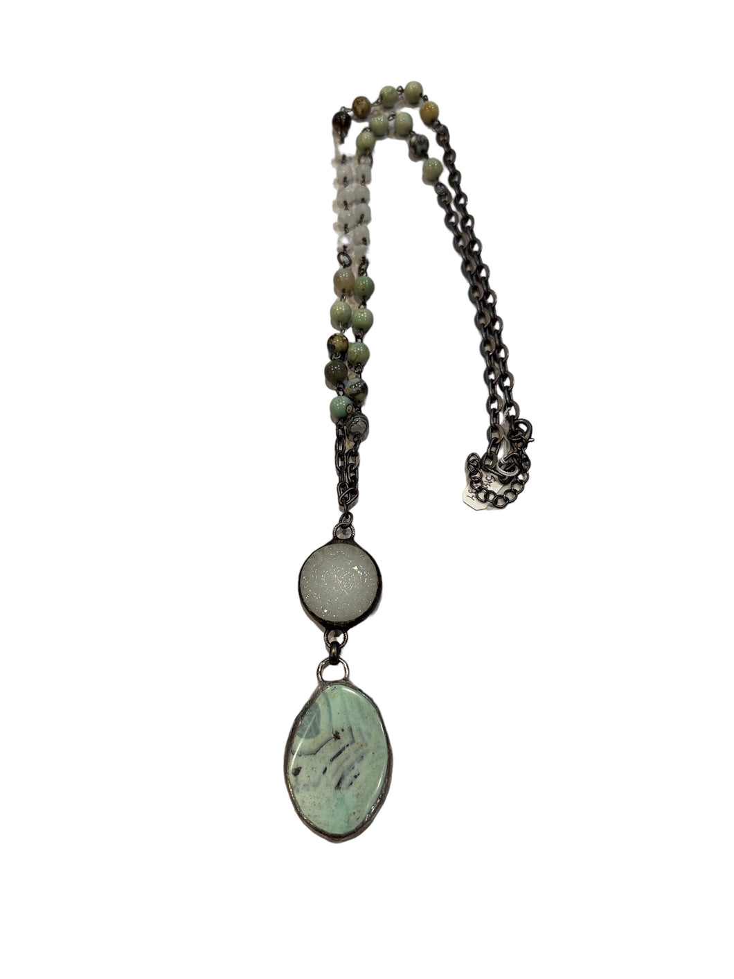 Long Necklace with Aqua Terra Agate and White Glass Connector