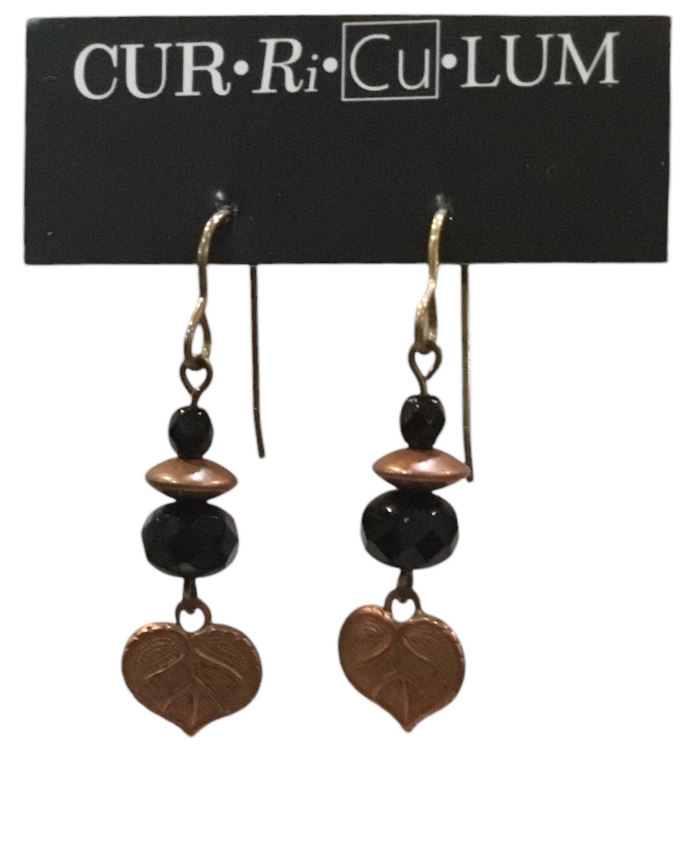 Black Czech Glass with Copper Leaf Earrings