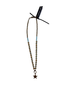 18" Light Blue Necklace with Star Pendant--Czech Glass Beads