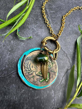 Hand Patina Brass Pegasus Coin Pendant