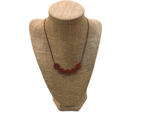 18" Brick-Red Wild Rose Short Necklace--Czech Glass Beads