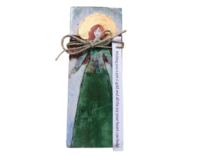 Small Wood Block Angel "wishing you a pot of gold and all the joy your heart can hold."