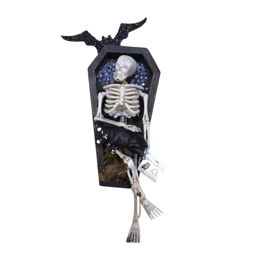 Coffin Curio Shelf -Skeleton and Cat