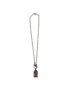Square Pink Crystal and Toggle Necklace