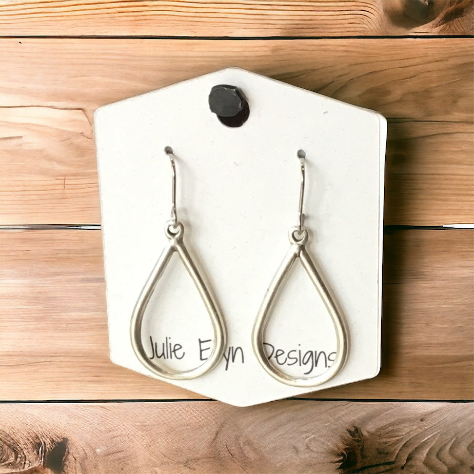 Matte Silver Open Teardop Earrings
