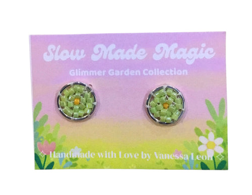 Circular Stud Earrings - Green