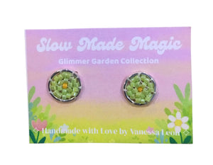 Circular Stud Earrings - Green