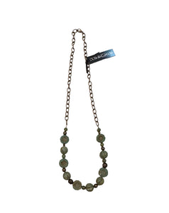 22" Green Melon Bead and Hawaiian Flower Necklace--Czech Glass Beads