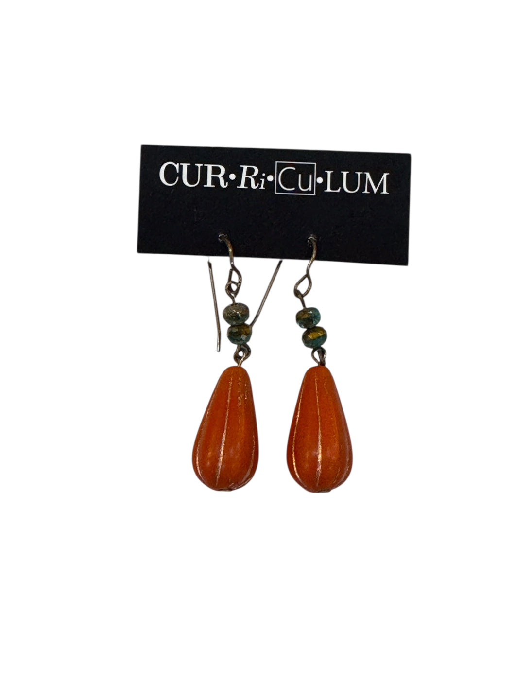 Orange and Gold Drop with Teal Czech Glass Earrings