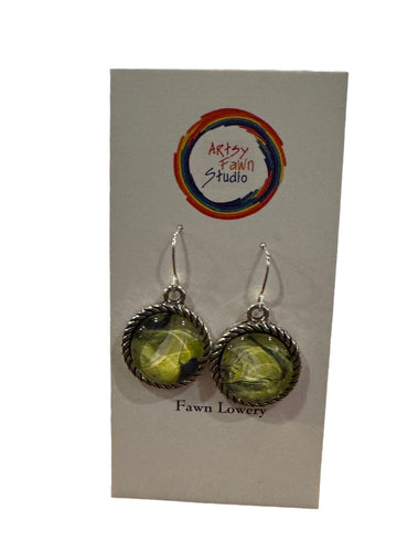 Paint Puddle Glass Earrings--Yellow and Blue