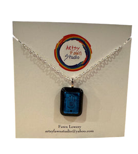 Dichroic Fused Glass Necklace--Blue Hand