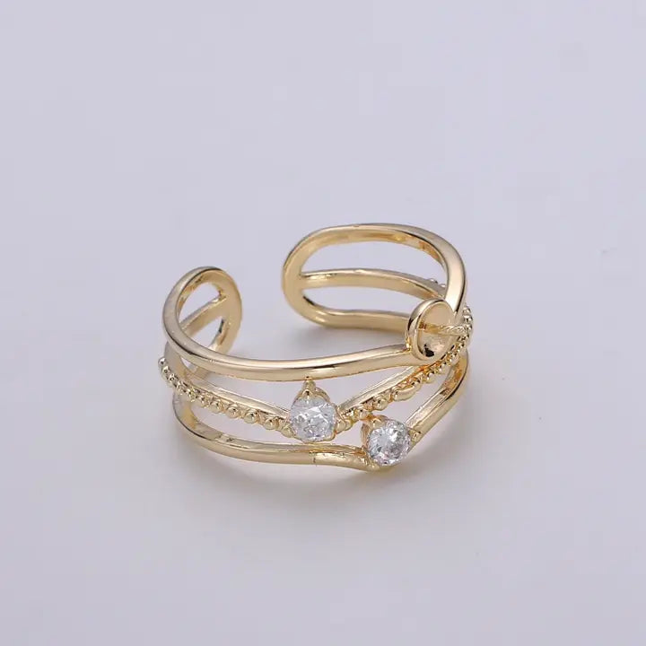 Gold with Three Bands Adjustable Ring