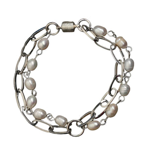 Small Silver Pearl Chain Paperclip Bracelet