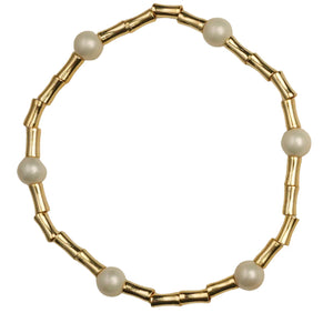 Gold Bamboo and Pearl Bracelet