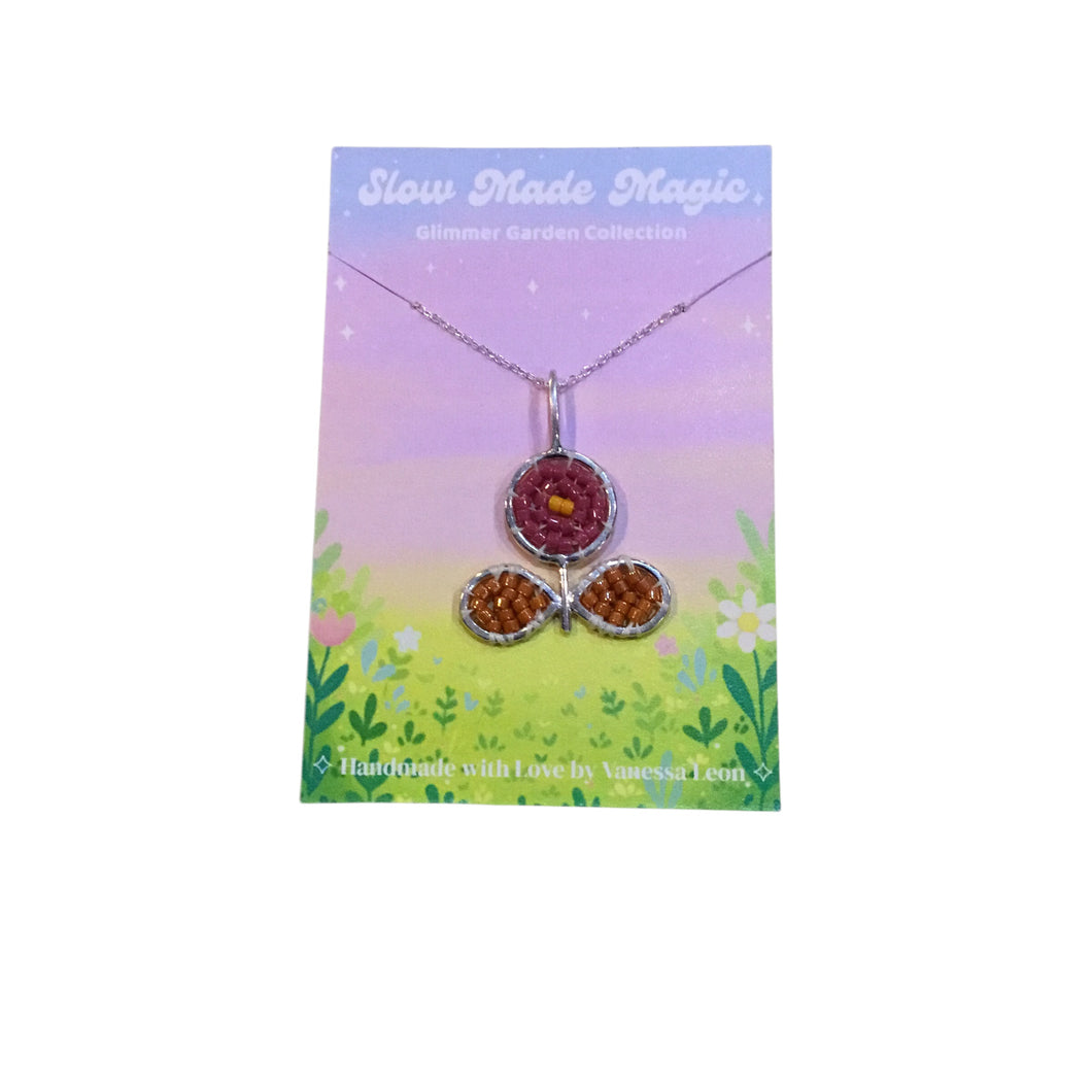 Round Flower Pendant Necklace - Purple and Yellow