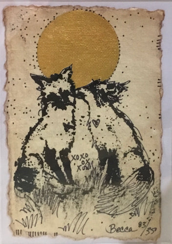 Kissy face foxes gold moon