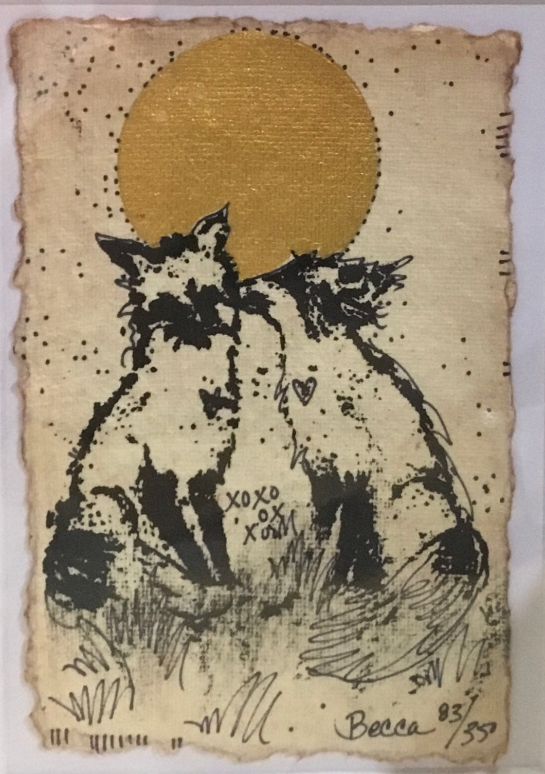 Kissy face foxes gold moon