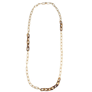 Gold paperclip chain, Tortoise shell necklace