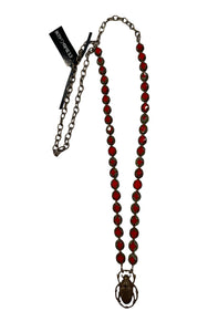34" Red Necklace with Scarab--Czech Glass Beads