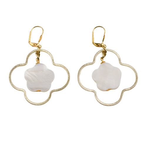 Gold/Pearl Double Clover Earrings