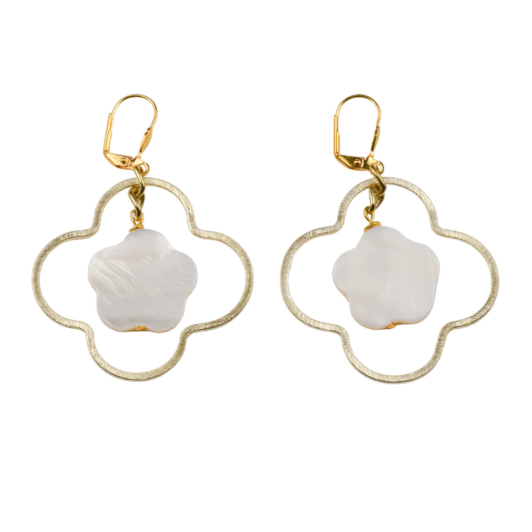 Gold/Pearl Double Clover Earrings