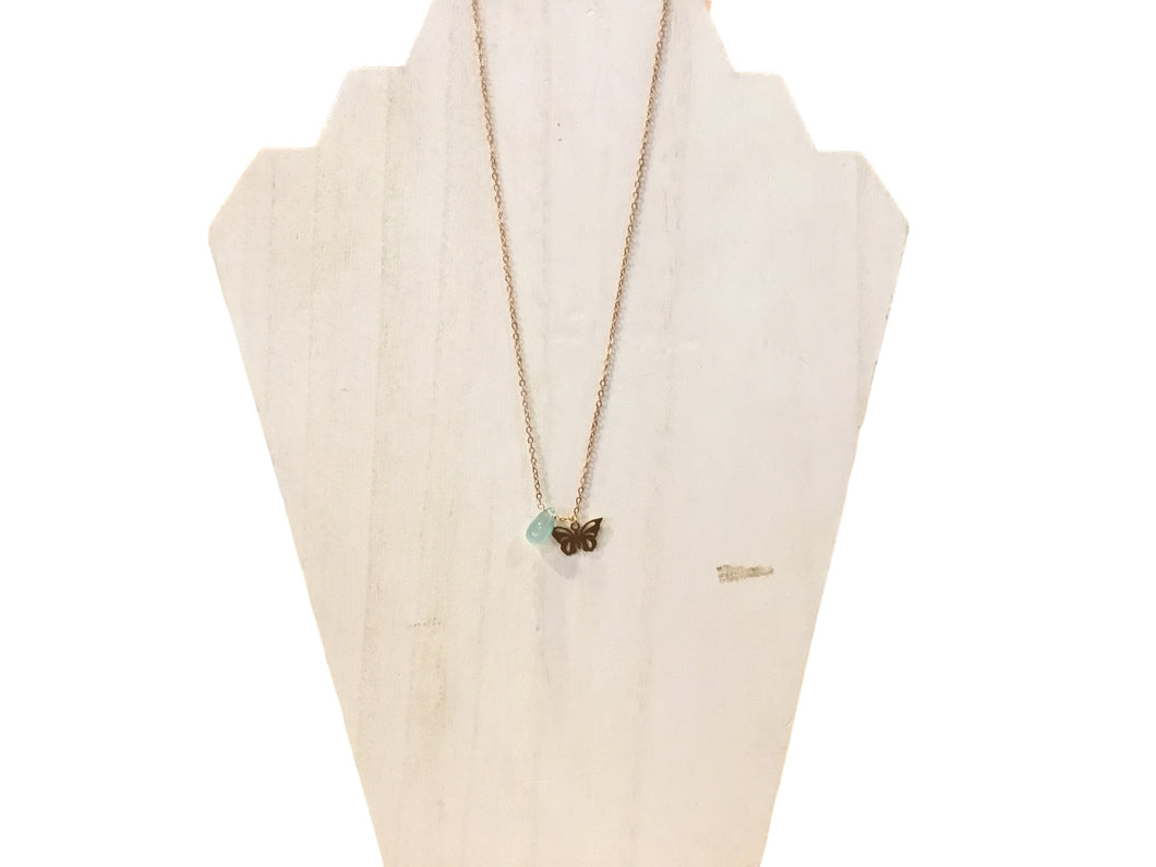 Chalcedony and Brass Charm Necklace