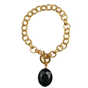 Matte Gold Rolo Chain w/ Black Crystal Bracelet