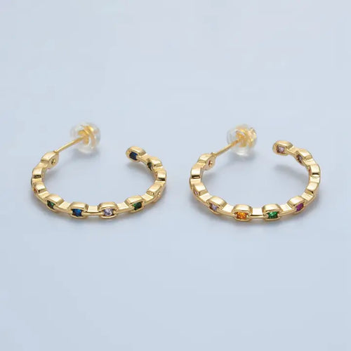 24K Gold Filled Multicolor Cz c-shaped  Hoops
