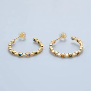 24K Gold Filled Multicolor Cz c-shaped  Hoops