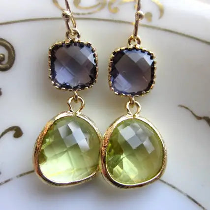 Gold Peridot and Tanzanite Earrings