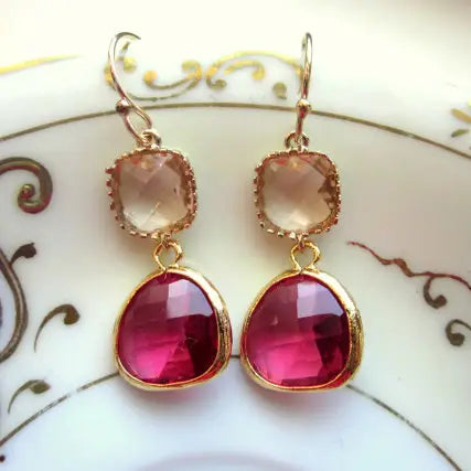 Fuchsia and Champagne Peach Earrings