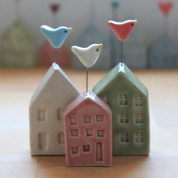 Tiny Embellished Pottery House - Bird