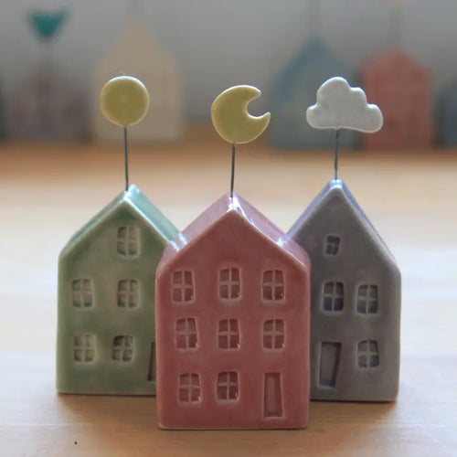 Tiny Embellished Pottery House - Sun
