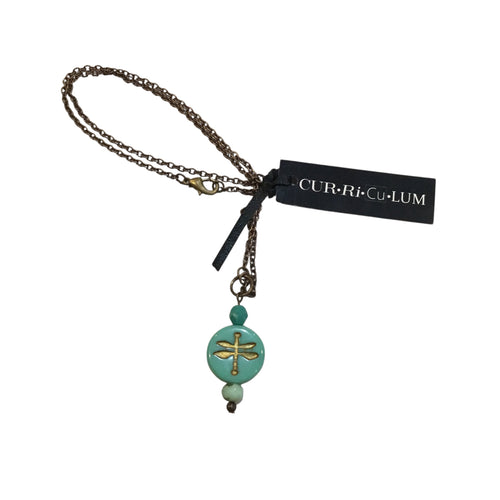 Aqua Dragonfly Czech Glass Pendant Necklace