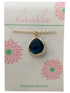 Large Teardrop Gold Necklace - Sapphire Blue