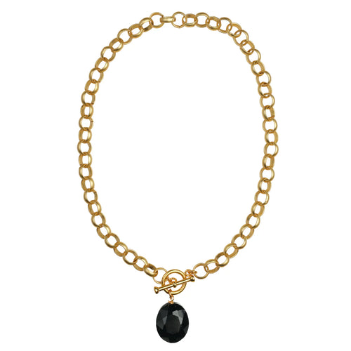 Matte Gold Rolo Chain w/ Black Crystal Necklace