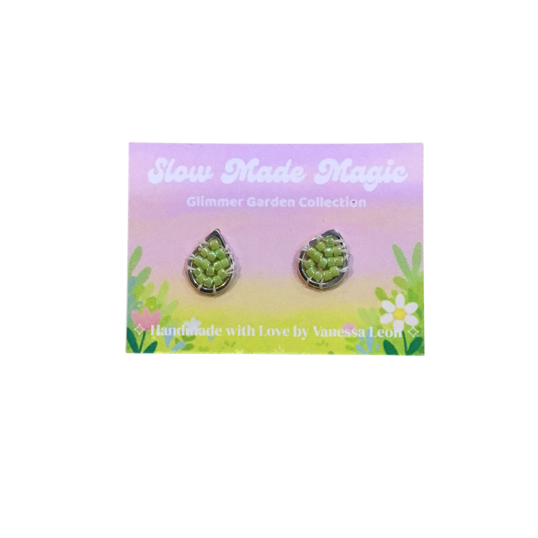 Leaf Stud Earrings - Green