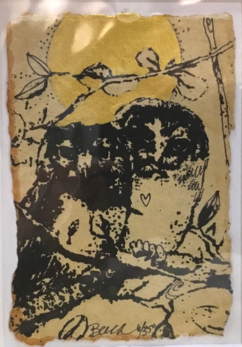 Northern saw whet owls gold moon