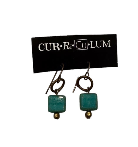 Teal and Brass Ring Earrings--Czech Glass Beads
