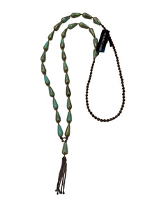 44" Turquoise Necklace with Tassel--Czech Glass Beads
