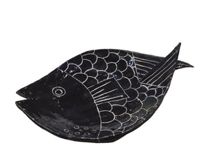 Large black sgraffito fish tray
