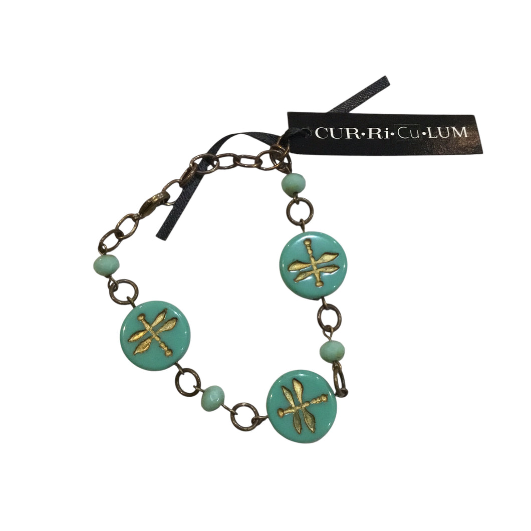 Aqua Dragonfly and Roundelle Czech Glass Bracelet