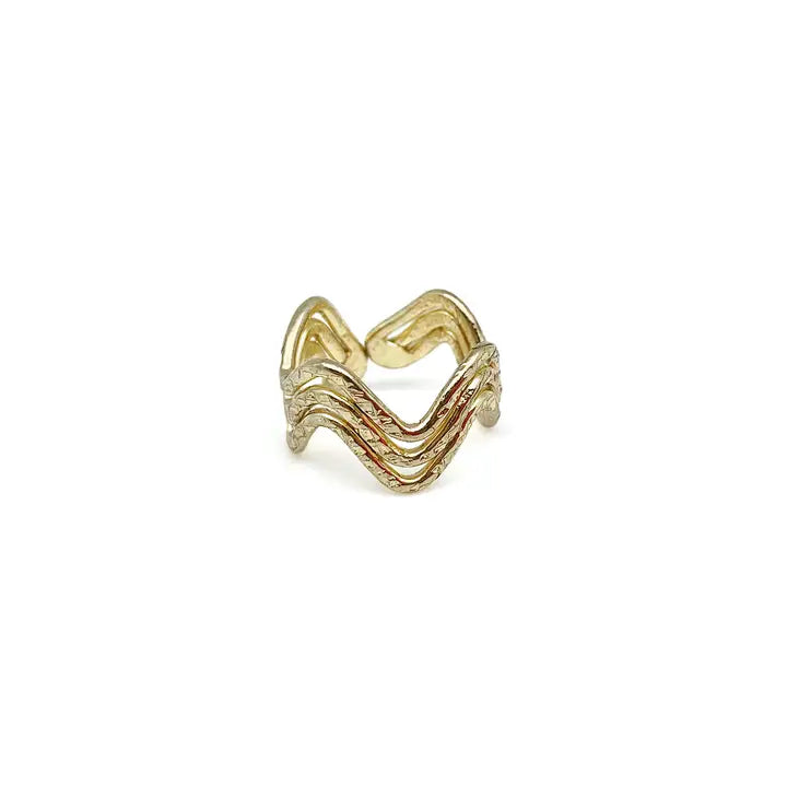 Gold plated adjustable ring - Three wavy lines