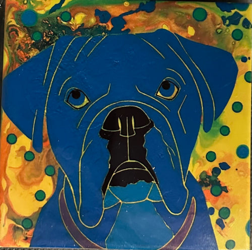 Blue Dog with Polka Dots Coaster
