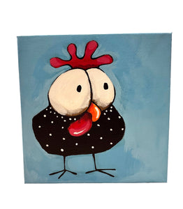 Whimsical chicken in blue