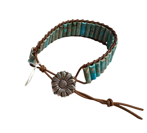 Turquoise Impression Jasper Cylinder Bead Bracelet