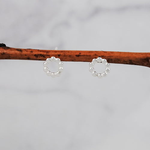 Extra Small Beaded Circle Stud Earrings - sterling silver