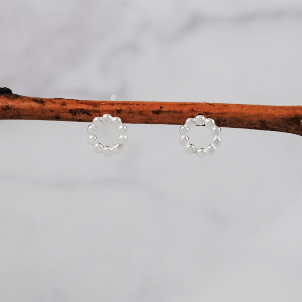 Extra Small Beaded Circle Stud Earrings - sterling silver