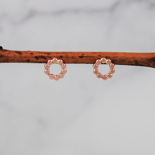 Extra Small Beaded Circle Stud Earrings - rose gold-filled