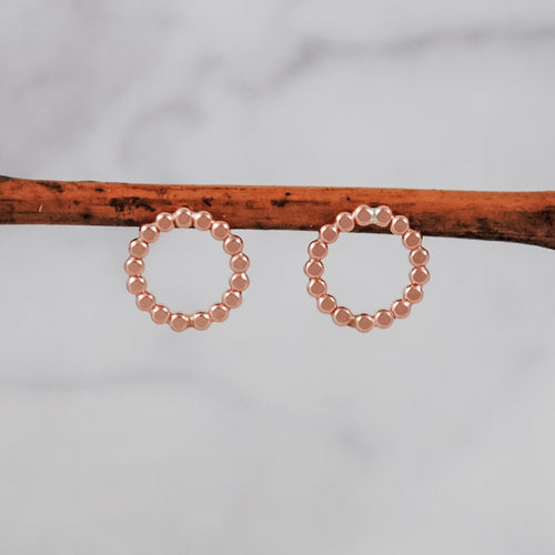 Medium Beaded Circle Studs - rose gold-filled